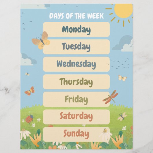 Engelse lente dagen van de week klaslokaal flyer (Voorkant)
