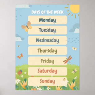 Engelse lente dagen van de week klaslokaal poster