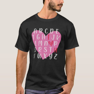 Engelse leraar Alphabet Heart Love You Funny Vale T-shirt