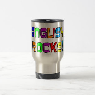 Engelse leraar geeft "English Rocks!" Reisbeker