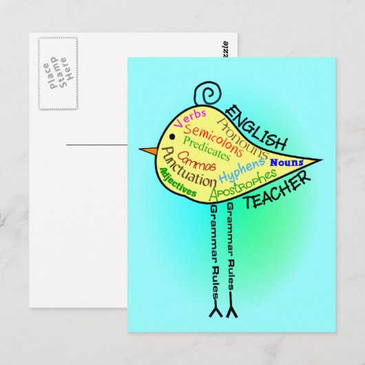 Engelse leraar "Grammar Bird" Gifts Briefkaart (Voorkant / Achterkant)