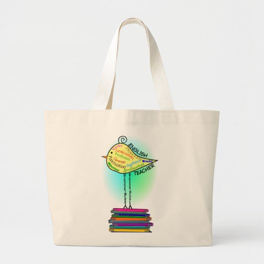 Engelse leraar "Grammar Bird" Gifts Grote Tote Bag (Voorkant)