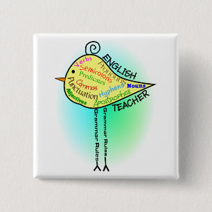 Engelse leraar "Grammar Bird" Gifts Vierkante Button 5,1 Cm