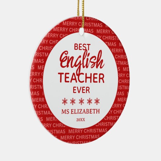 Engelse leraar typografie Kerst Rood Keramisch Ornament (Rechts)