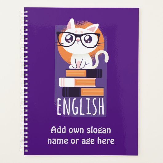 ENGELSE LEREN - Cute Kawaii Cat Paars Planner (Voorkant)