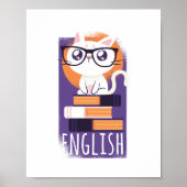 ENGELSE LEREN - Cute Kawaii Cat Paars Poster (Voorkant)