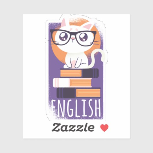 ENGELSE LEREN - Cute Kawaii Cat Paars Sticker (Vel)
