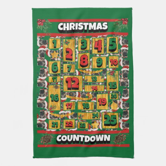 Engelse Mastiff Countdown Kerstman Advent Dog Theedoek (Verticaal)