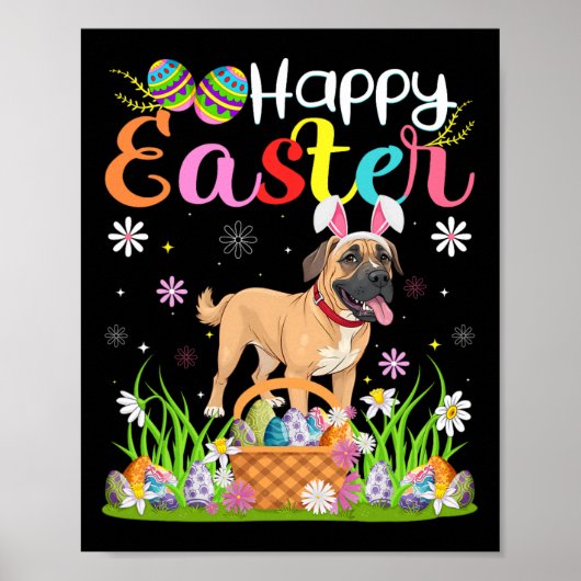 Engelse Mastiff Dog Happy Easter Egg Hunt Bunny Ea Poster (Voorkant)