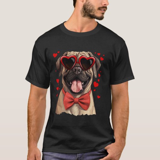 Engelse Mastiff Dog Hearts Zonnebril Bow Stropdas  T-shirt (Voorkant)