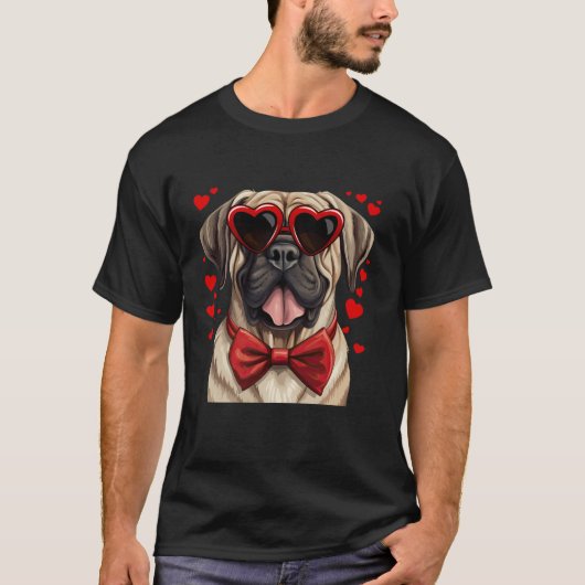 Engelse Mastiff Dog Hearts Zonnebril Bow Stropdas  T-shirt (Voorkant)