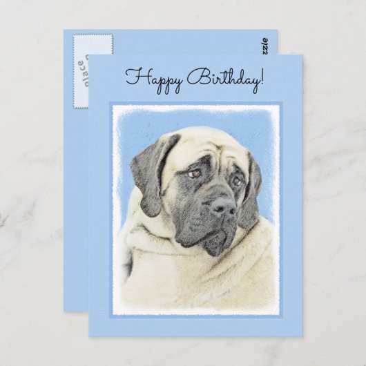 Engelse mastiff (Fawn)-schilderij - Oorspronkelijk Briefkaart (Voorkant / Achterkant)