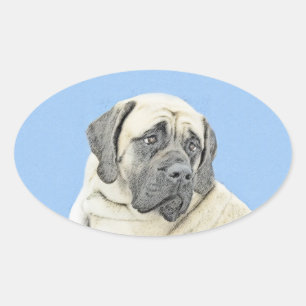 Engelse mastiff (Fawn)-schilderij - Oorspronkelijk Ovale Sticker
