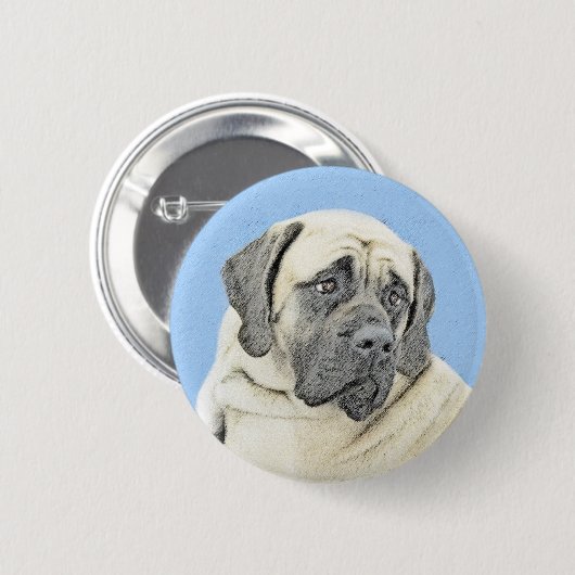 Engelse mastiff (Fawn)-schilderij - Oorspronkelijk Ronde Button 5,7 Cm (Voorkant /achterkant)
