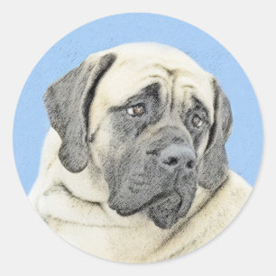 Engelse mastiff (Fawn)-schilderij - Oorspronkelijk Ronde Sticker