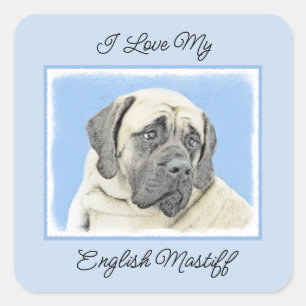 Engelse mastiff (Fawn)-schilderij - Oorspronkelijk Vierkante Sticker