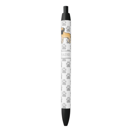 Engelse Mastiff Hondennaam & Tekening Zwarte Inkt Pen (Voorkant Verticaal)