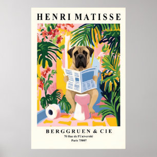 Engelse Mastiff-kunstprint Leuke hond op toilet Poster