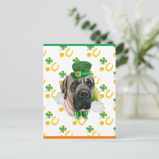 Engelse Mastiff Shamrock St. Patricks Day Feestdagenkaart (Staand voorkant)