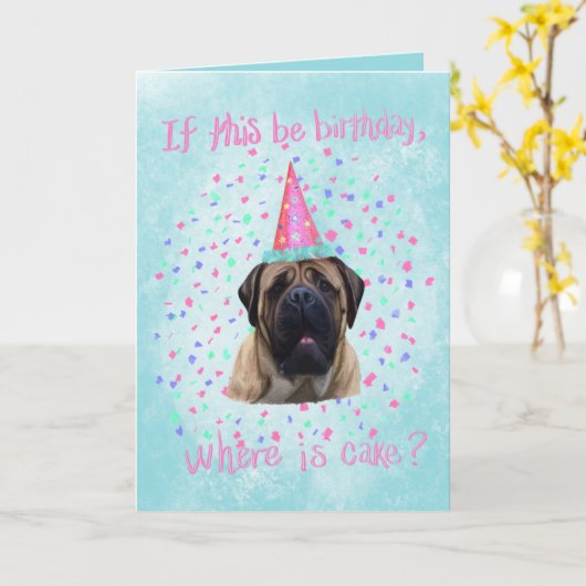 Engelse Mastiff Verjaardag Kaart (Gele Bloem)