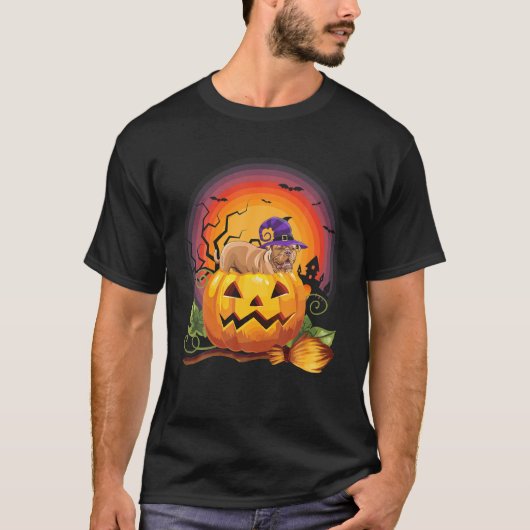 Engelse Mastiff Witch Pumpkin Halloween Hondenlief T-shirt (Voorkant)