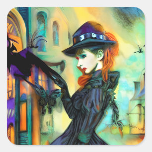 Engelse Mid Century Woman Vierkante Sticker