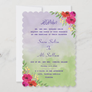 Engelse Moslim Lavendel & groene Aquarel Bloemmoti Save The Date