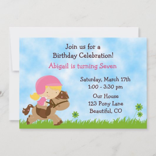 Engelse paardrijden verjaardag Uitnodigen ~ Meisje Kaart (Voorkant)