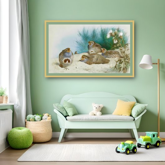 Engelse patrijs met paard en distel, Kunst Poster