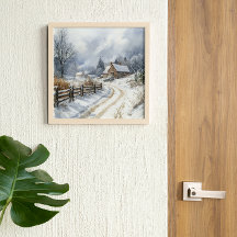 Engelse plattelandwinter Waterverf
