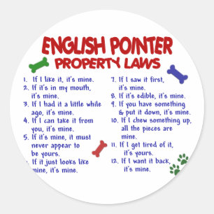 ENGELSE POINTER Eigendomswetgeving 2 Ronde Sticker