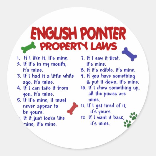ENGELSE POINTER Eigendomswetgeving 2 Ronde Sticker (Voorkant)