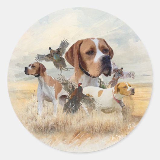 Engelse Pointer Fazantenjacht Ronde Sticker (Voorkant)