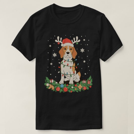 Engelse Pointer Hond Rendier Hoed Kerstverlichting T-shirt (Design voorkant)