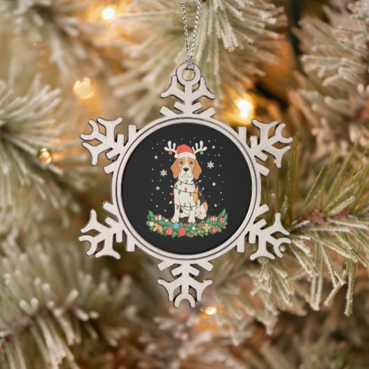 Engelse Pointer Hond Rendier Hoed Kerstverlichting Tin Sneeuwvlok Ornament (Boom)