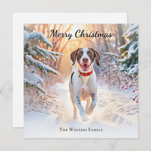 Engelse Pointer hond wandelen in sneeuw Kerstmis Feestdagenkaart (Voorkant / Achterkant)