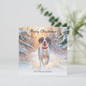 Engelse Pointer hond wandelen in sneeuw Kerstmis Feestdagenkaart (Staand voorkant)
