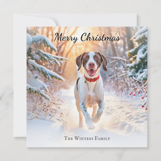 Engelse Pointer Hond Wandelt In Sneeuw Kerstmis Feestdagenkaart (Voorkant)