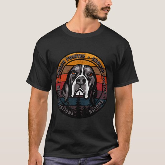 Engelse Pointer in nood zonsondergang retro honden T-shirt (Voorkant)