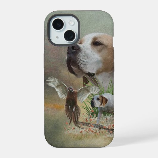 Engelse pointer, jacht op vogels iPhone 15 case (Achterkant)