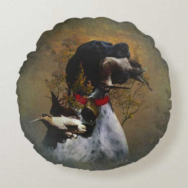 Engelse pointer rond kussen (Voorkant)