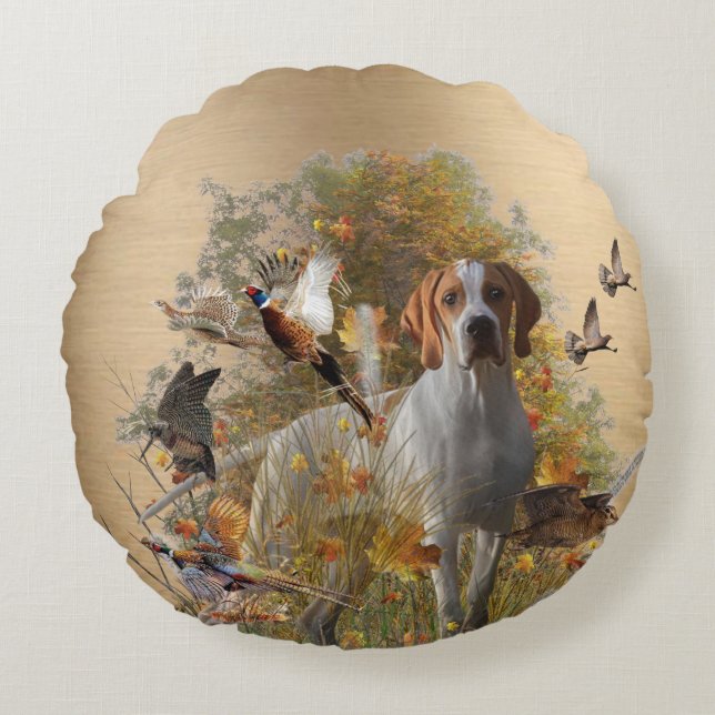 Engelse Pointer  Tapijt Metalen Print Trekkoord B Rond Kussen (Voorkant)