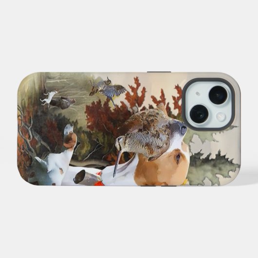 Engelse pointer, vogeljacht iPhone 15 case (Achterkant horizontaal)