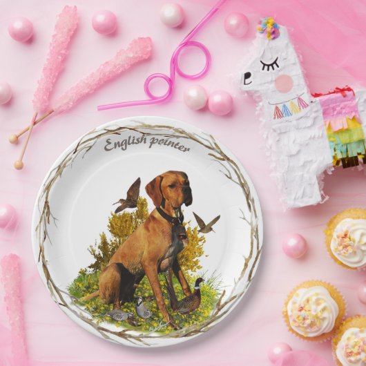 Engelse pointer, vogeljacht  papieren bordje (Feest)