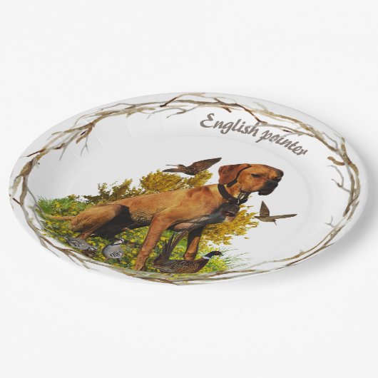Engelse pointer, vogeljacht papieren bordje (Gekanteld)