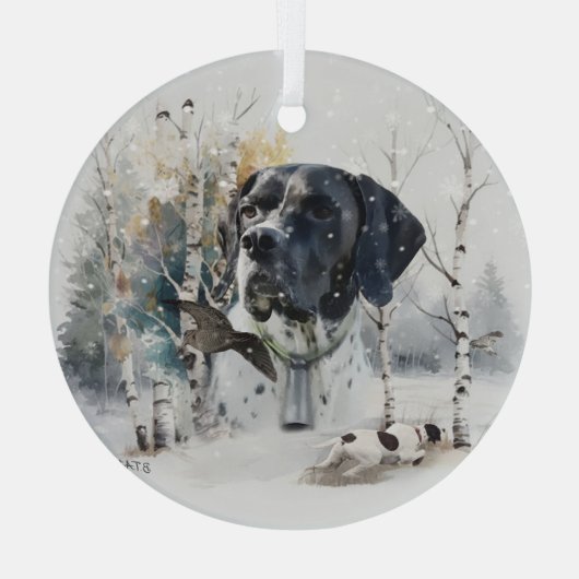 Engelse Pointer, Woodcock Hunting Season, Kunst Glas Ornament (Achterkant)