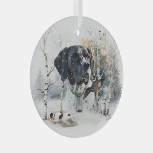 Engelse Pointer, Woodcock Hunting Season, Kunst Glas Ornament (Voorkant Rechts)