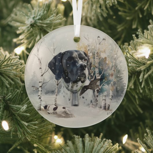 Engelse Pointer, Woodcock Hunting Season, Kunst Glas Ornament (Insitu)
