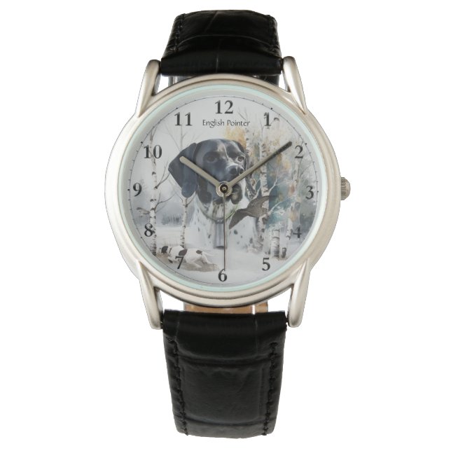 Engelse Pointer, Woodcock Hunting Season, Kunst Horloge (Voorkant)