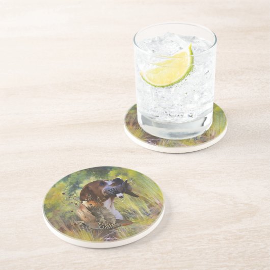 Engelse pointer zandsteen onderzetter (Zijkant)